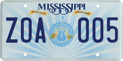 MS license plate ZOA005