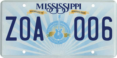 MS license plate ZOA006