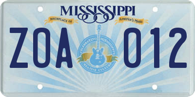 MS license plate ZOA012