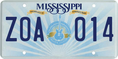 MS license plate ZOA014