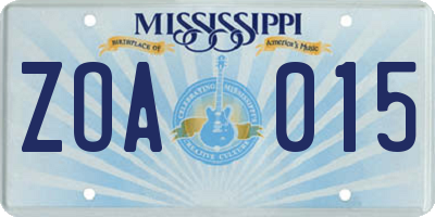 MS license plate ZOA015
