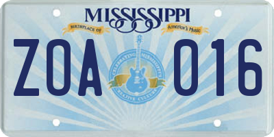MS license plate ZOA016