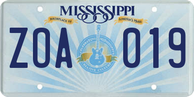 MS license plate ZOA019