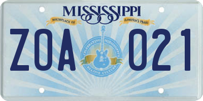 MS license plate ZOA021