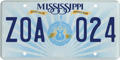 MS license plate ZOA024