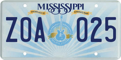MS license plate ZOA025