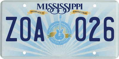 MS license plate ZOA026