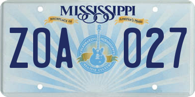 MS license plate ZOA027