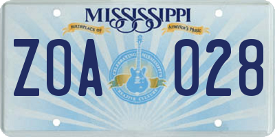 MS license plate ZOA028