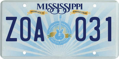 MS license plate ZOA031