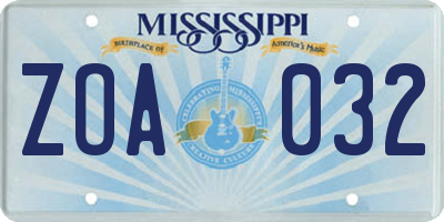 MS license plate ZOA032