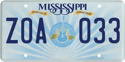 MS license plate ZOA033