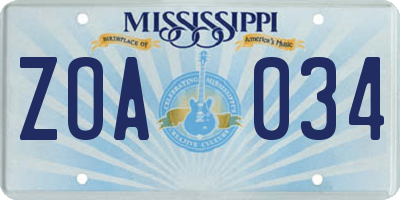 MS license plate ZOA034