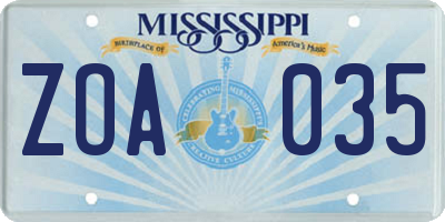 MS license plate ZOA035