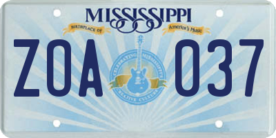 MS license plate ZOA037
