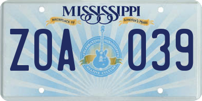 MS license plate ZOA039