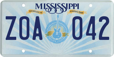MS license plate ZOA042