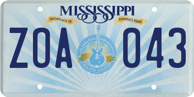 MS license plate ZOA043