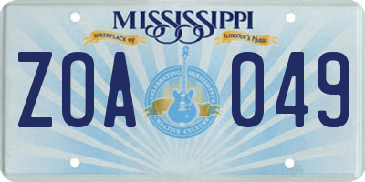 MS license plate ZOA049