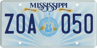 MS license plate ZOA050