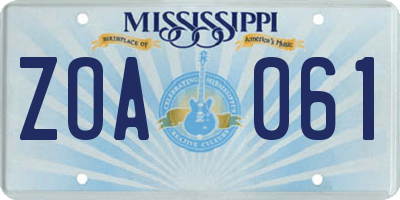 MS license plate ZOA061