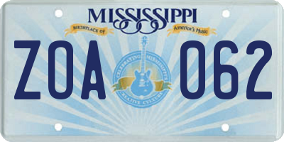 MS license plate ZOA062