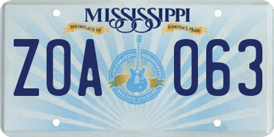 MS license plate ZOA063