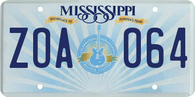 MS license plate ZOA064