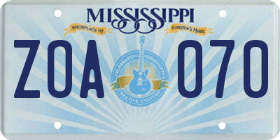 MS license plate ZOA070