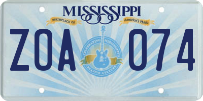 MS license plate ZOA074