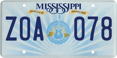 MS license plate ZOA078