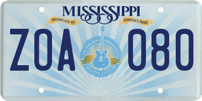 MS license plate ZOA080