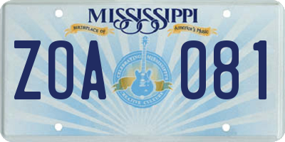 MS license plate ZOA081