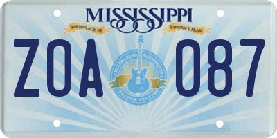 MS license plate ZOA087