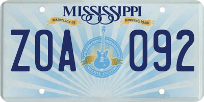 MS license plate ZOA092