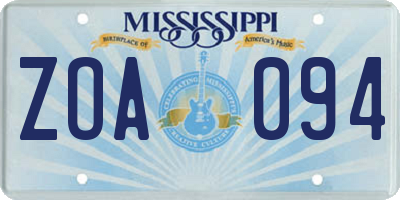 MS license plate ZOA094