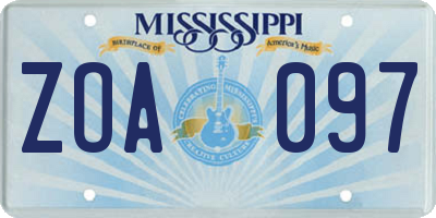 MS license plate ZOA097