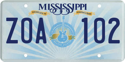 MS license plate ZOA102