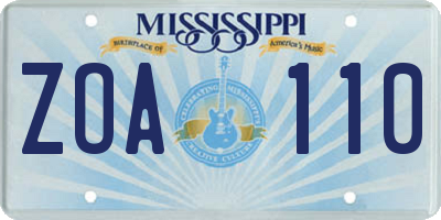 MS license plate ZOA110