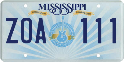 MS license plate ZOA111