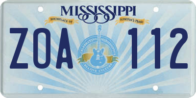 MS license plate ZOA112
