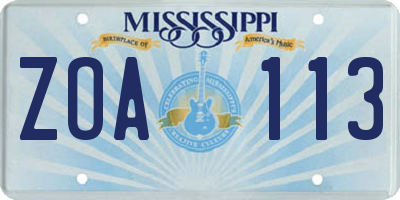 MS license plate ZOA113