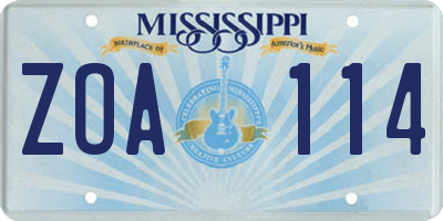 MS license plate ZOA114