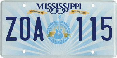 MS license plate ZOA115