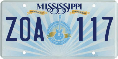 MS license plate ZOA117
