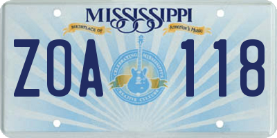 MS license plate ZOA118