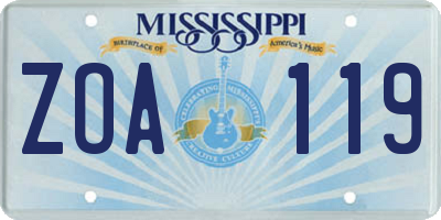 MS license plate ZOA119