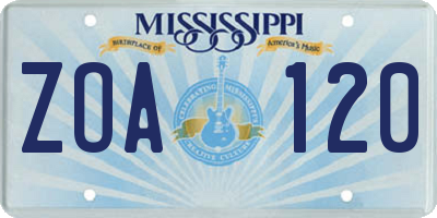 MS license plate ZOA120