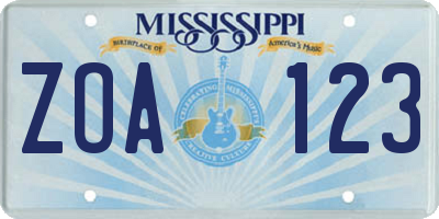 MS license plate ZOA123