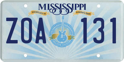 MS license plate ZOA131